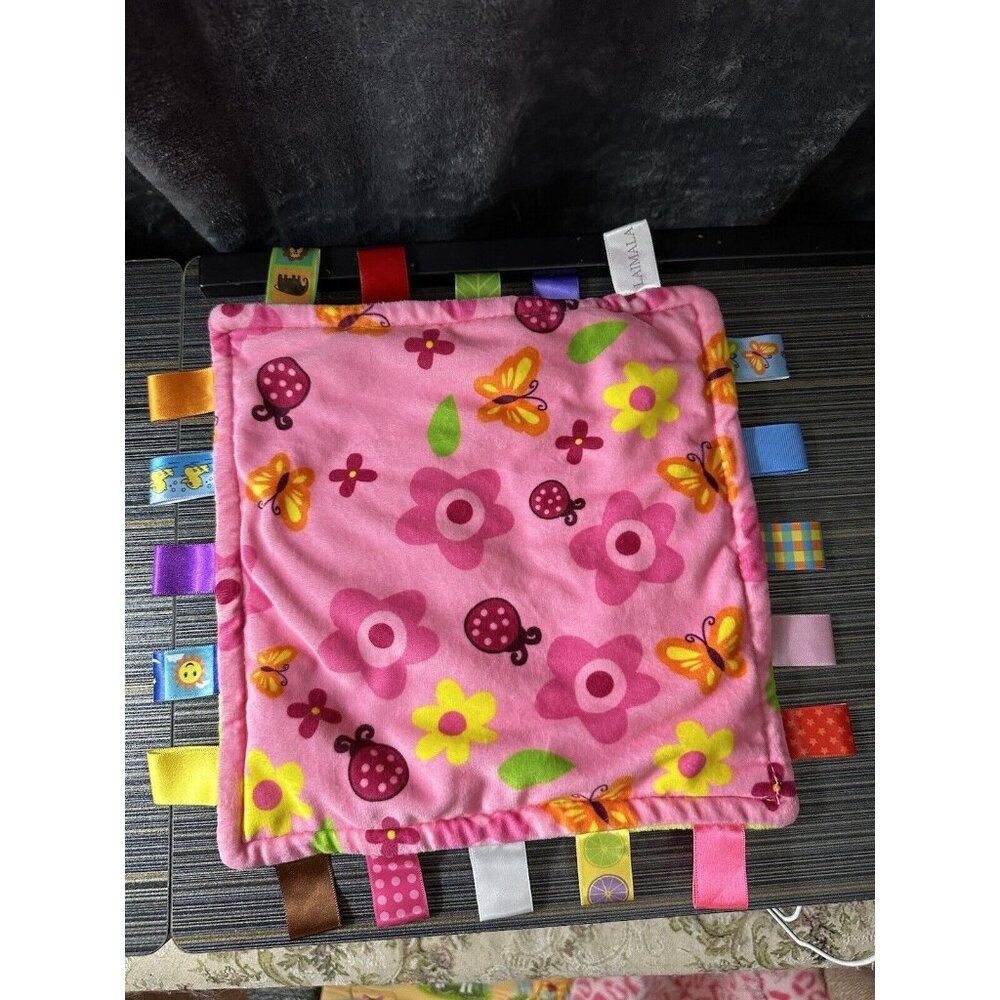 Ribbons Security Blanket Lovey‎ Pink Tags Flowers Butterflies Lady Bugs Laimala